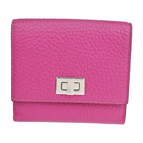 FENDI Logo Peekaboo Bifold Wallet Purse Leather Magenta SHW Italy 39RJ491